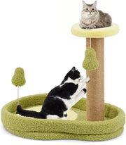 Tiragraffi per Gatto Alto 40 cm con Lettino Stile Avocado, Albero Tiragraffi Gatti con Palo a Corda in Juta, Piattaforma e 2 Pompon, Cuccia Albero Gatto Rivestito in Peluche, Verde