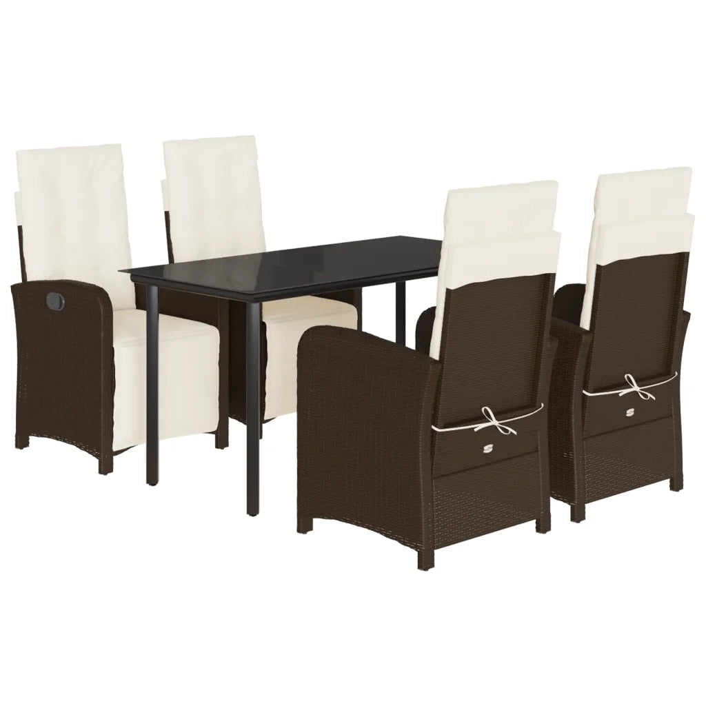Set da Pranzo da Giardino 5pz con Cuscini in Polyrattan Marrone