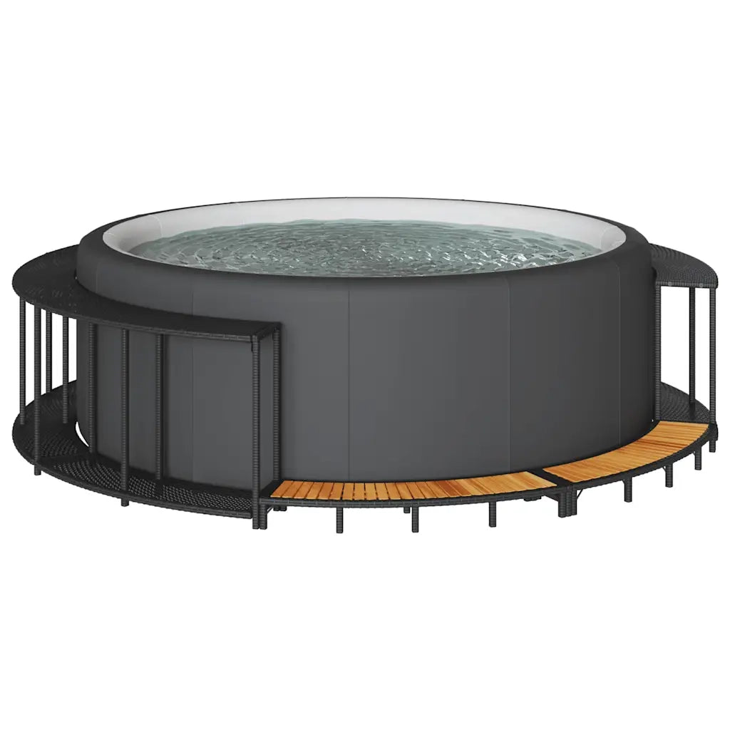 Bordo per Vasca da Spa con Portaoggetti&Gradino Polyrattan Nero CFW5826697