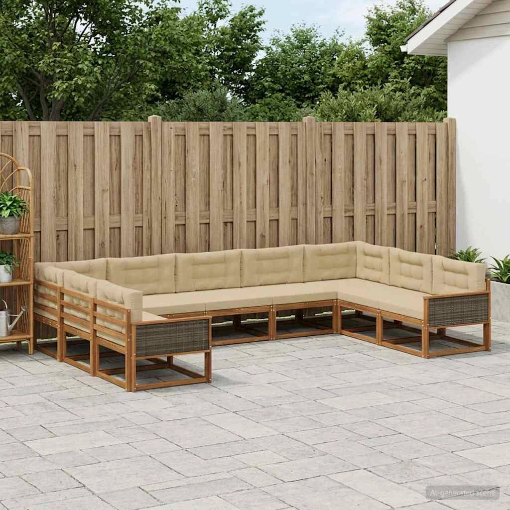 Set di divani da esterno 9 pz Naturale e Beige 3382881