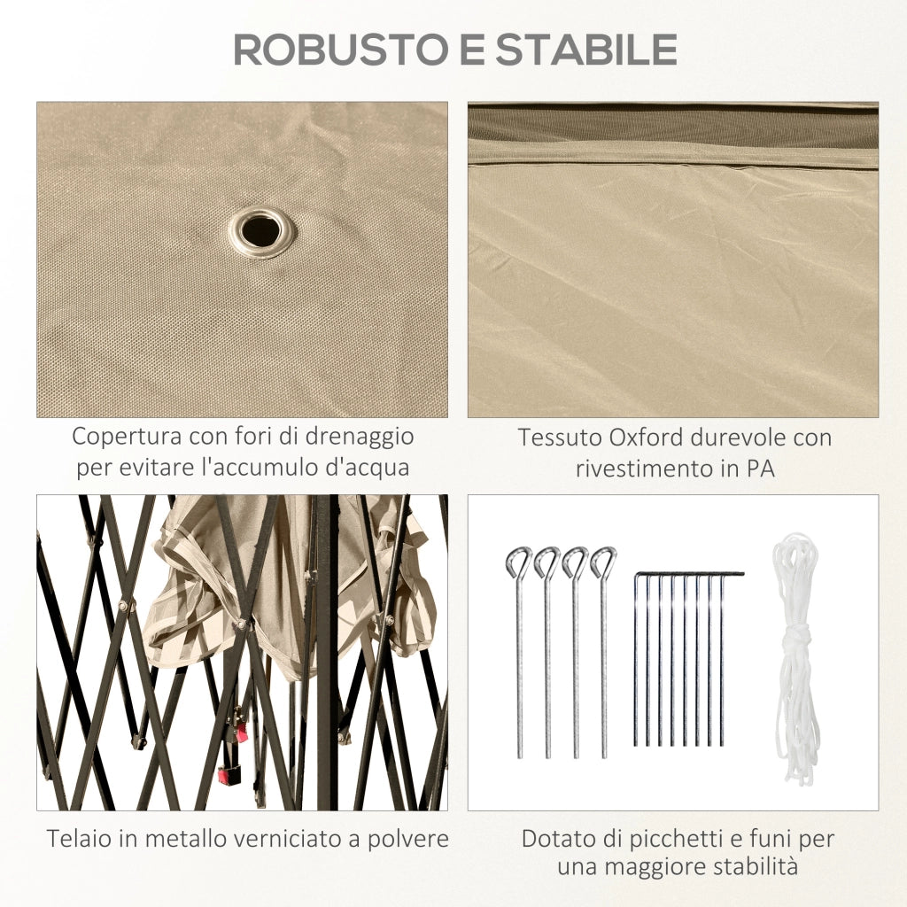 Gazebo Pieghevole 3.3x3.3 m con Zanzariera. Doppio Tettuccio e Borsa da Trasporto. Beige