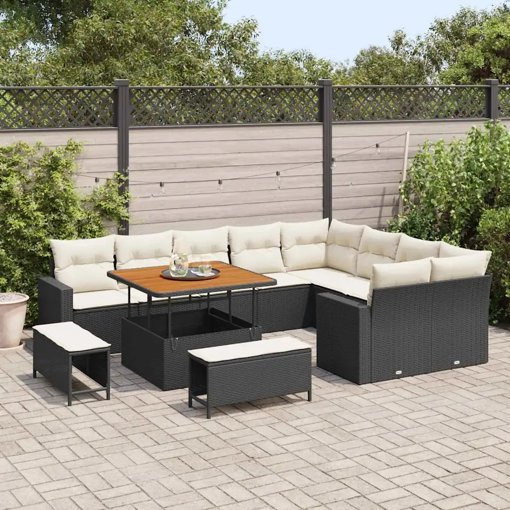 Set Divano da Giardino 12 pcs Nero polyrattan