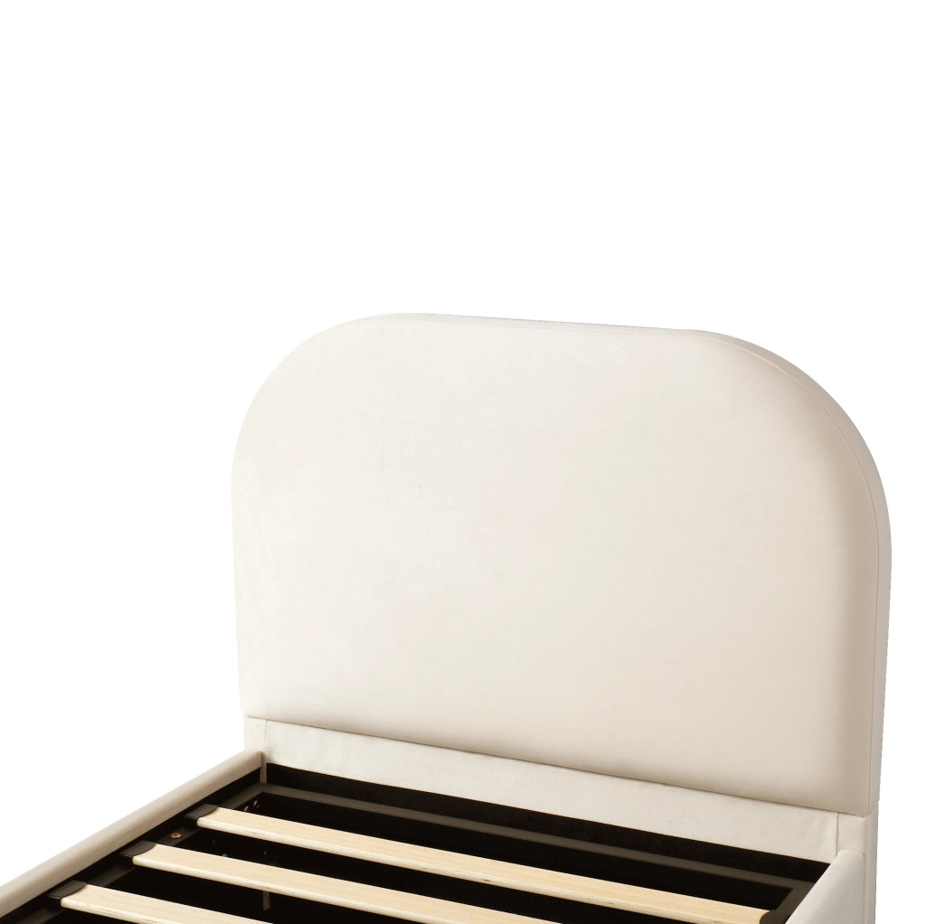 Letto singolo 90x200 cm beige con contenitore idraulico e testiera, senza materasso