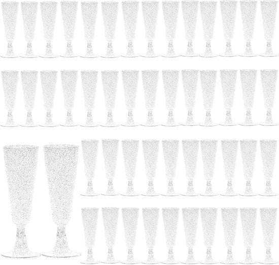 Set di bicchieri di plastica riciclabile - 150ml - glitter argento - picnic matrimoni compleanni feste