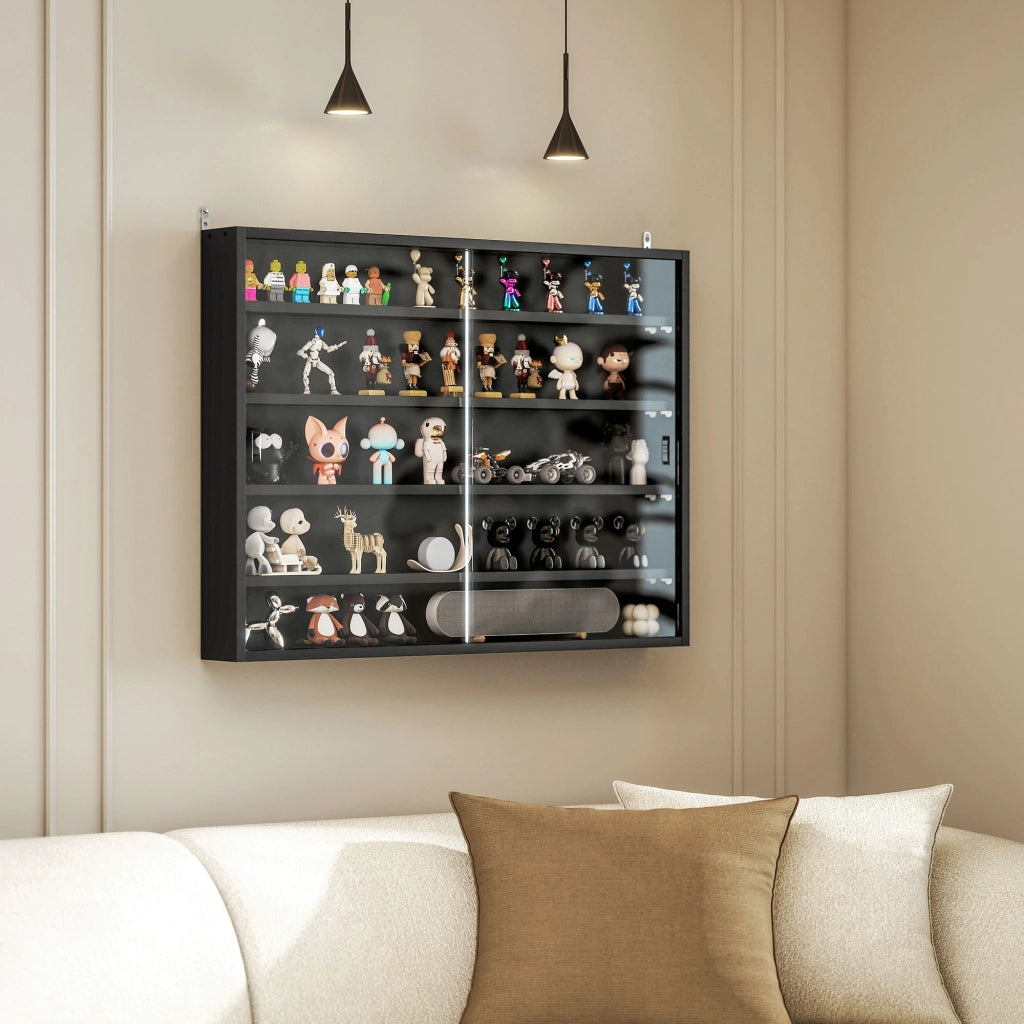 Libreria a muro con ante scorrevoli e ripiani regolabili ¨C zephmum ¨C 80x60x9.5 cm nero