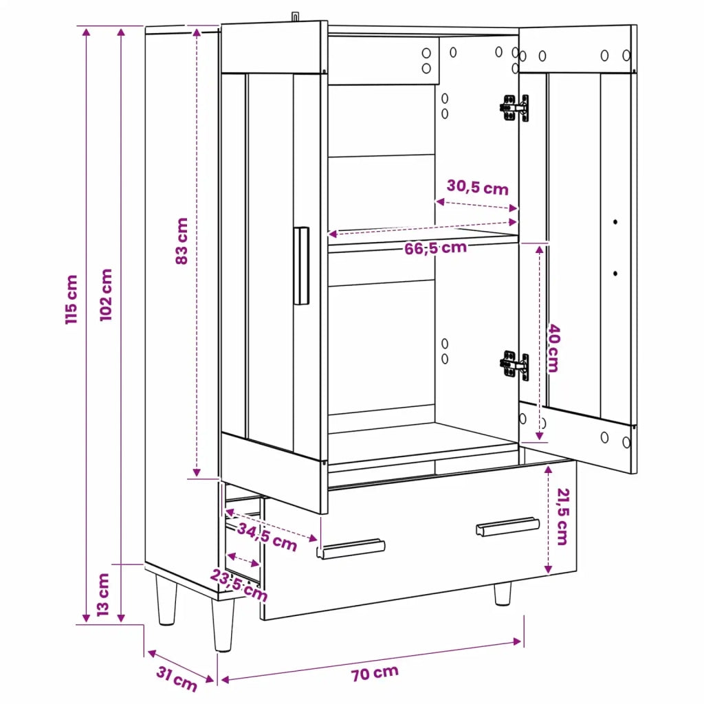 Credenza Rovere Nero 70 x 31 x 115 cm Legno ingegnerizzato 8009851