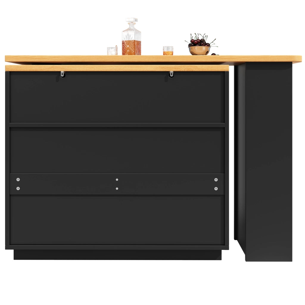 Tavolo bar estraibile e girevole 360¡ã - Zephmum - Regolabile 138-203cm, nero con cassetti