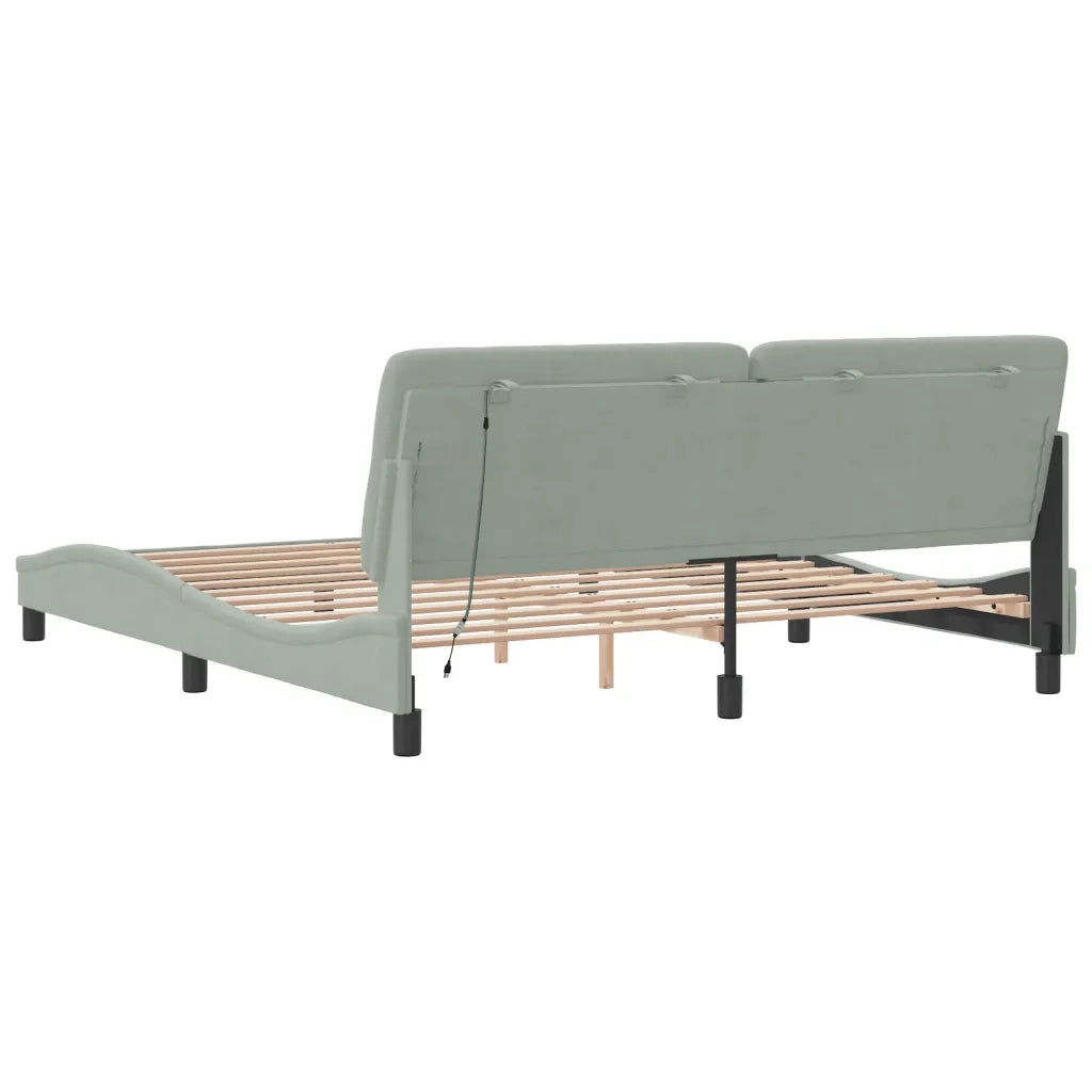 Letto matrimoniale | Letto per adulti | Giroletto con LED senza Materasso Grigio Chiaro 180x200 cm in Velluto