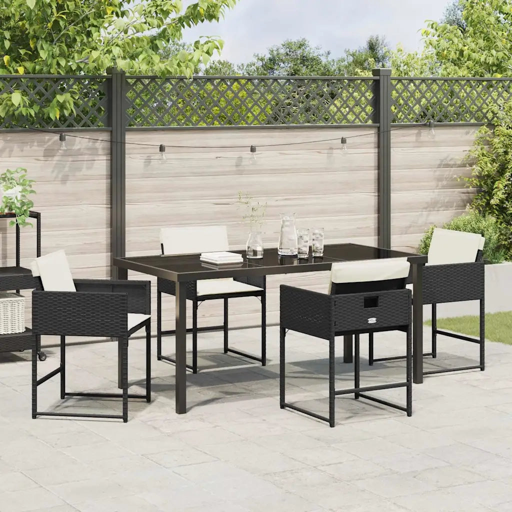 Set da Pranzo per Giardino 5 pcs Nero polyrattan