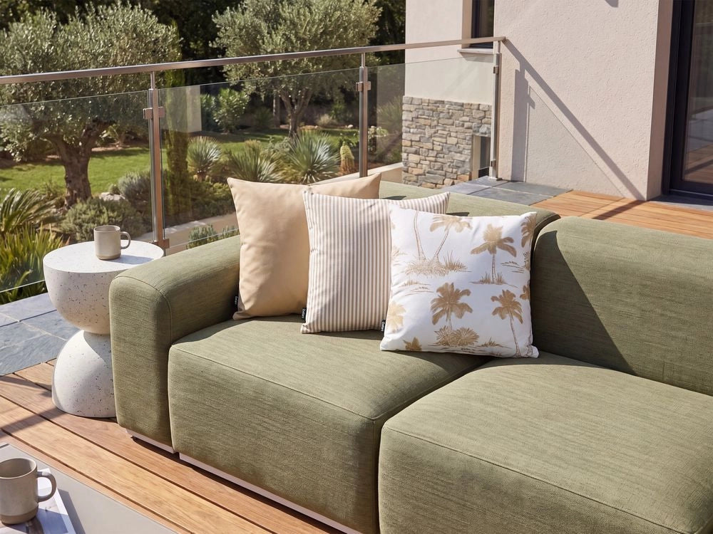 Set di 3 Cuscini Decorativi da Esterno Bianco e Beige in Poliestere per Giardino
