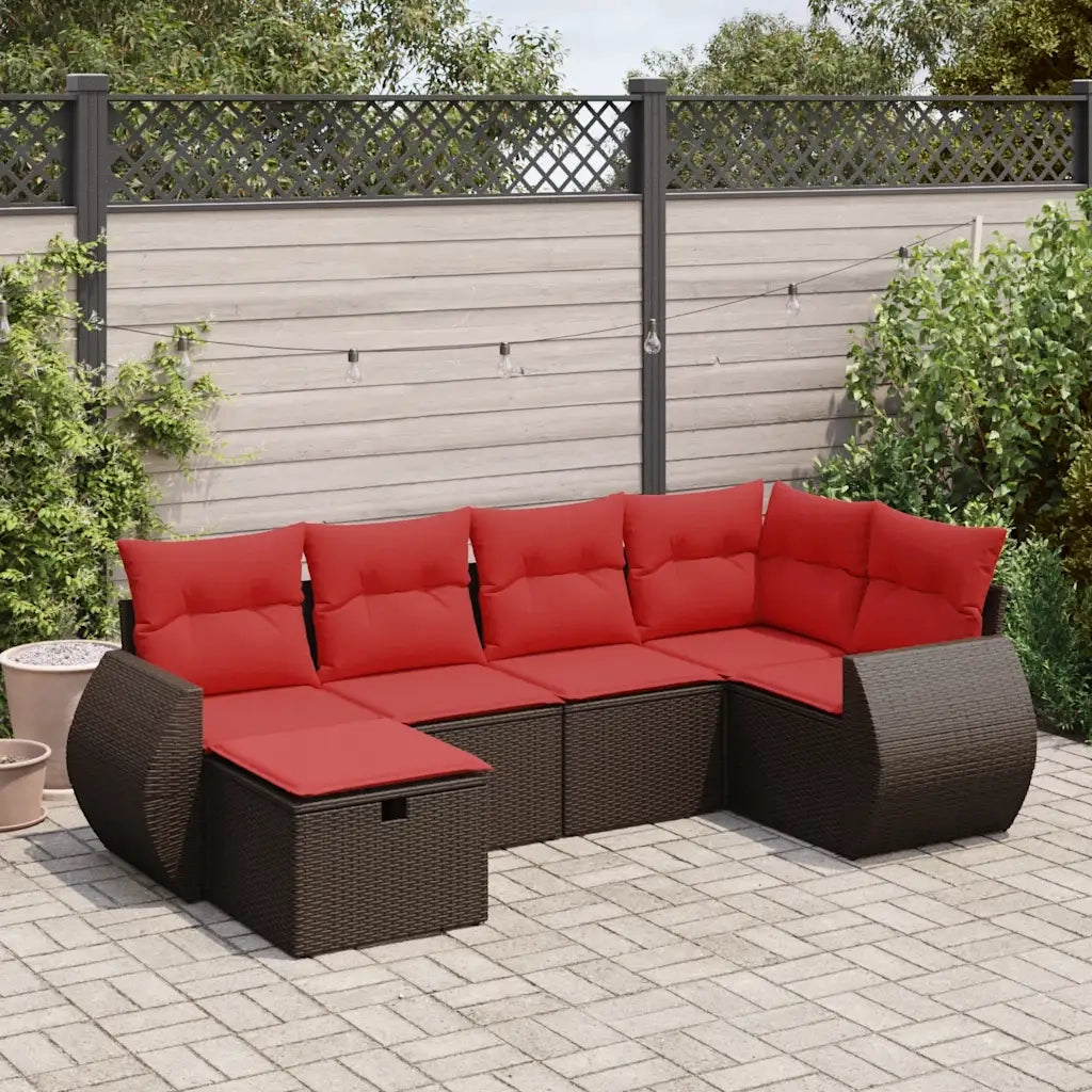 Set Divano da Giardino 6 pz con Cuscini Marrone in Polyrattan