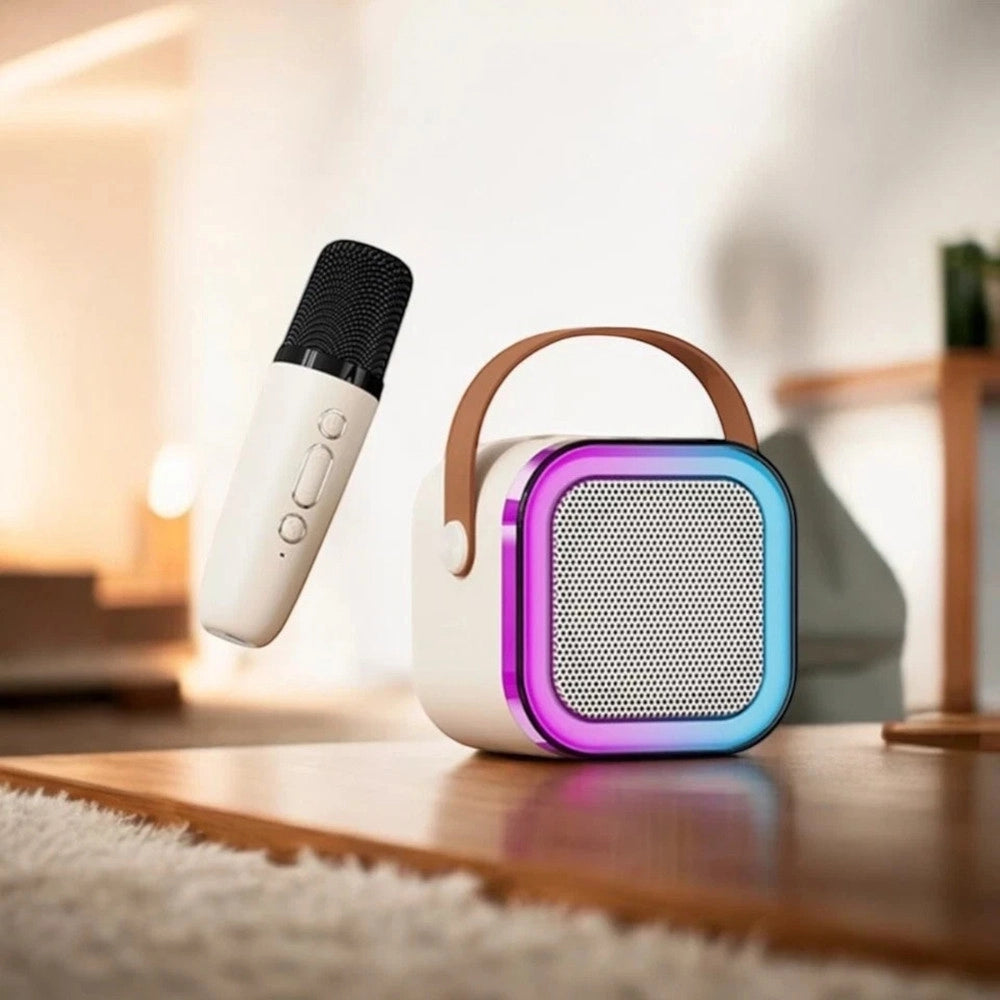 Trade Shop - Altoparlante Portatile Karaoke Con 2 Microfoni Wireless Luci Rgb Bluetooth -