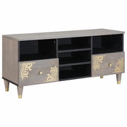 Mobile TV Grigio 100 x 33 x 46 cm Legno di mango massello 4018790