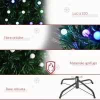 Albero di Natale Artificiale 150cm con 170 Luci LED e Fibre Ottiche, Albero di Natale con Luci Incorporate e 170 Rami e Base in Metallo Pieghevole, Verde