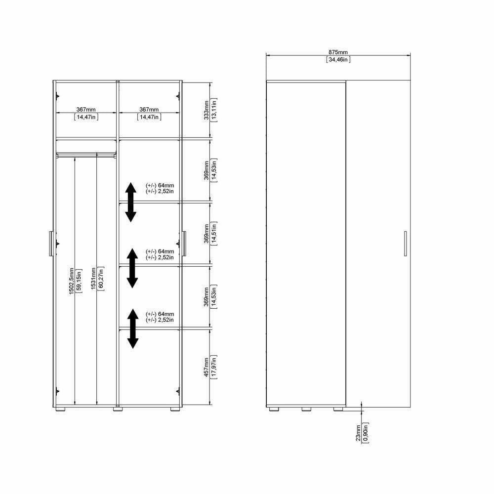 Armadio Camera da Letto Argor, Guardaroba 2 Ante Appendiabiti, 78.7x200.9h cm Nero