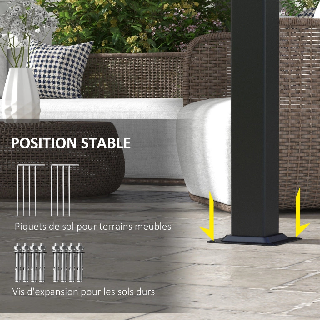 Pergola 3x3 metri con 3 tende scorrevoli ¨C zephmum ¨C struttura in metallo, tessuto in poliestere grigio