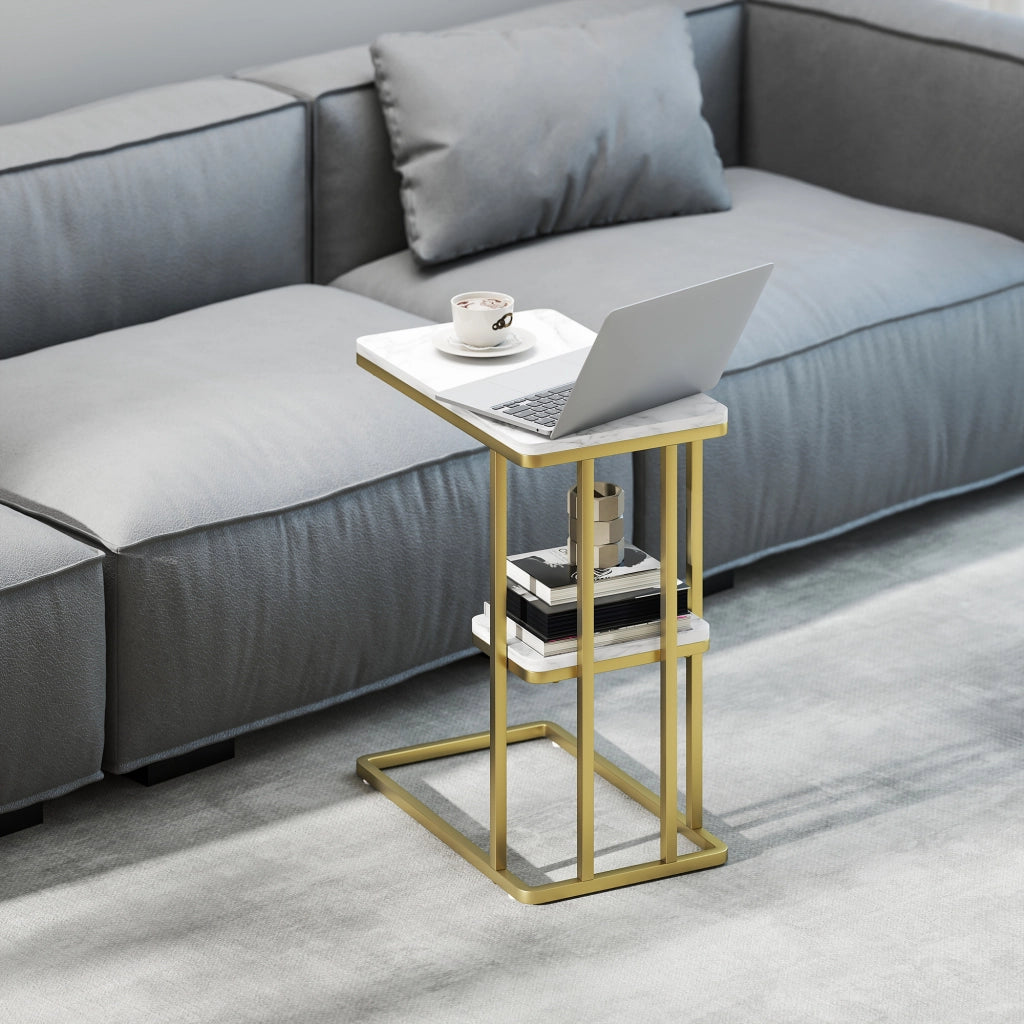 Tavolino da caff¨¨ ¨C zephmum ¨C 50x30x57.5 cm bianco effetto marmo