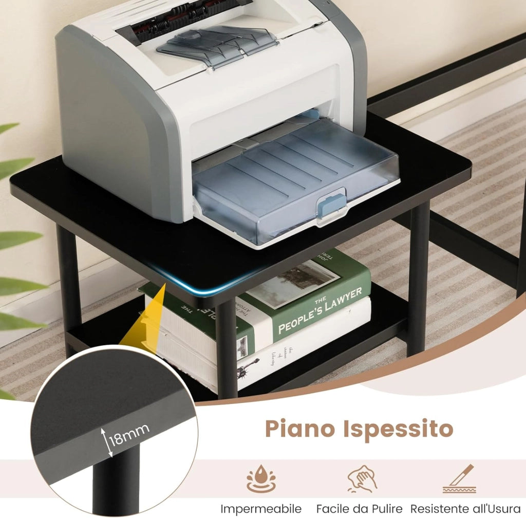Supporto per Stampante, Carrello Stampante con Ruote Girevoli a 360⁰, Design Rimovibile, Superficie Ampia e Liscia, di Legno e Acciaio, 49 x 40 x 37 cm (Nero)