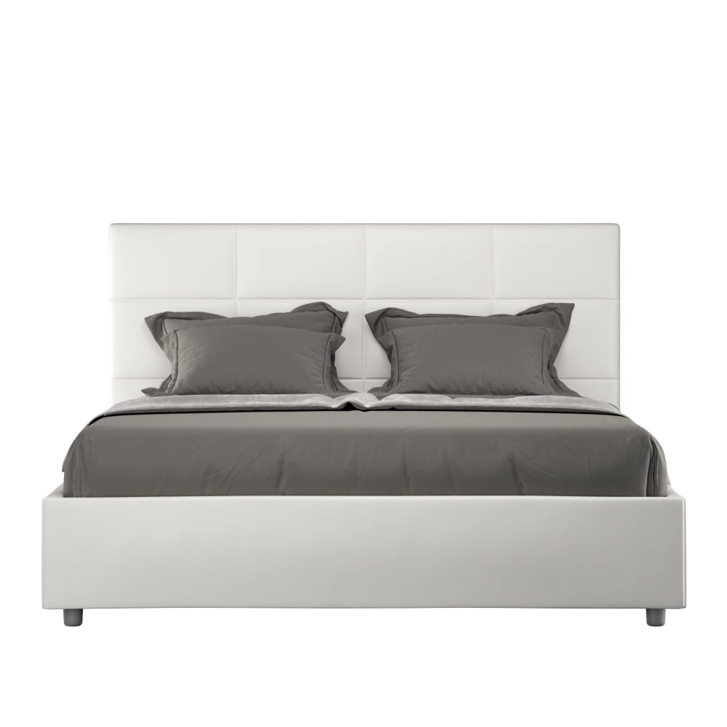 BS COM Letto matrimoniale contenitore doppia alzata imbottito 160x210 similpelle bianco