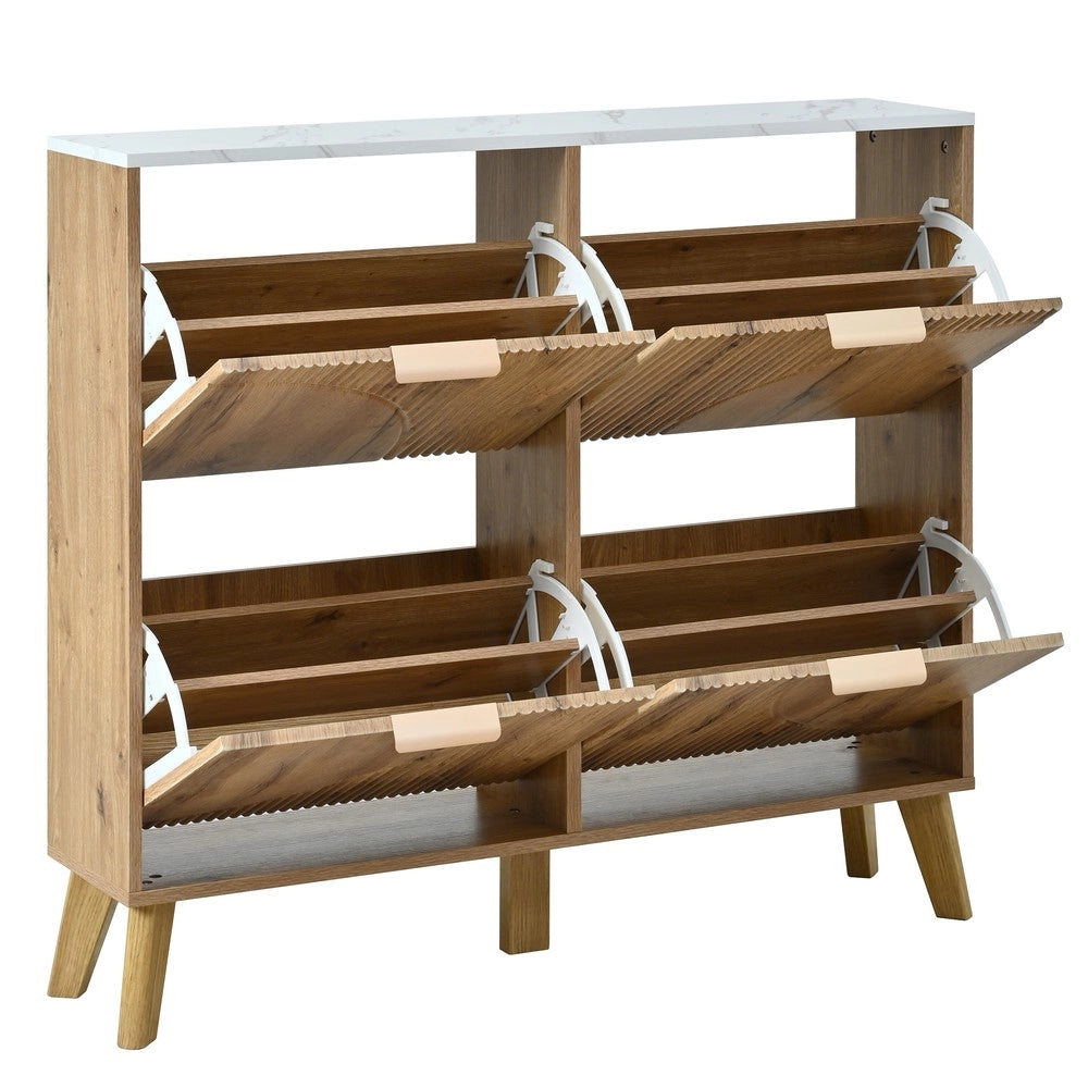 Scarpiera con Ante a Ribalta in Legno ¨C MINIMAL ¨C Piano Marmo, Gambe Massello, 4 Ante