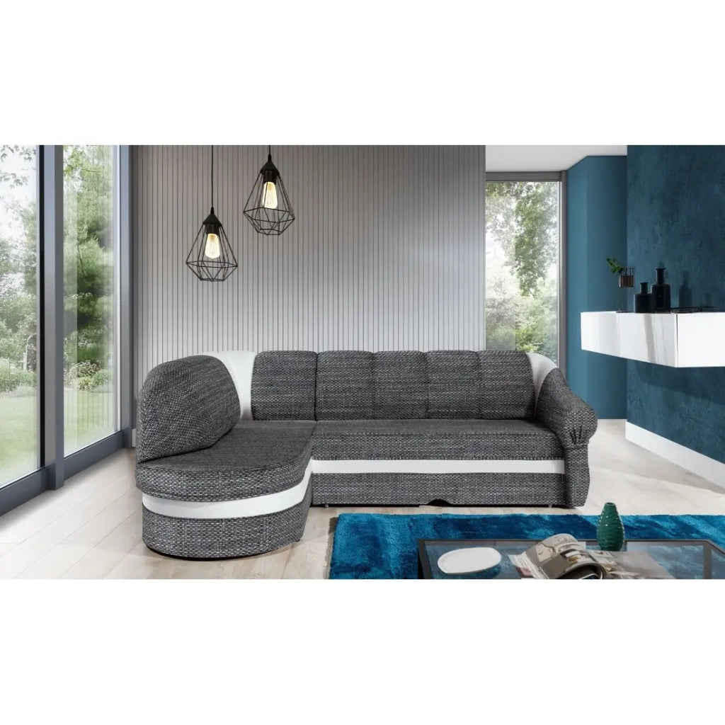 Divano angolare sinistro convertibile BENANA 250 cm grigio e bianco con contenitore