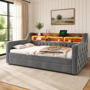 DESMIU Divano letto 90 × 190 cm 2 posti con vano, USB Type-C e LED regolabile, senza materasso, in velluto grigio scuro