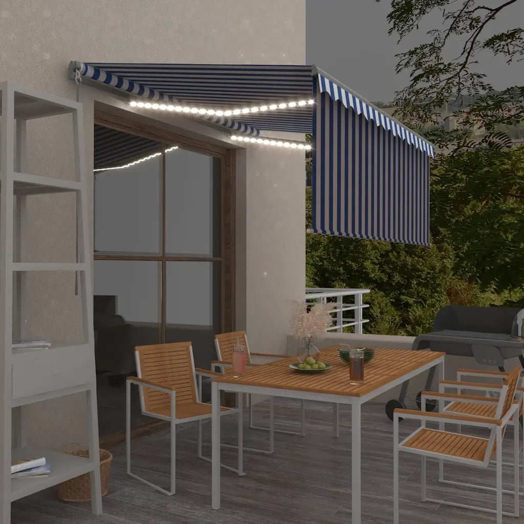 Tenda Sole Retrattile Manuale con LED 3x2,5m Blu e Bianco 3069381