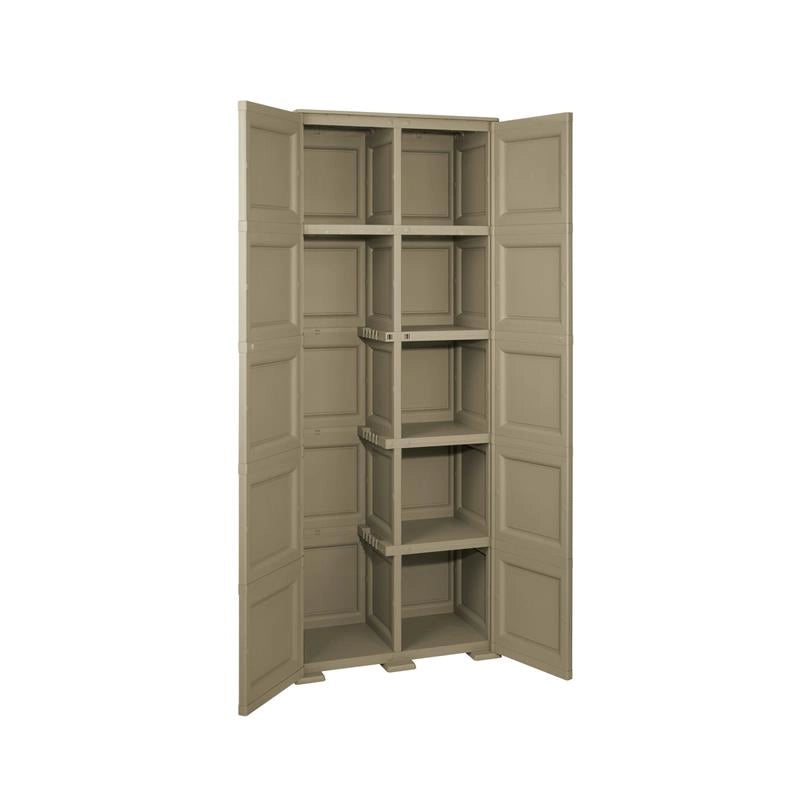 ARMADIO 2 ANTE TAUPE 79X43X203 CM CON 6 SCOMPARTI E VANO PORTASCOPA – MOBILE ALTO ORGANIZZAZIONE CASA PER INGRESSO E LAVANDERIA