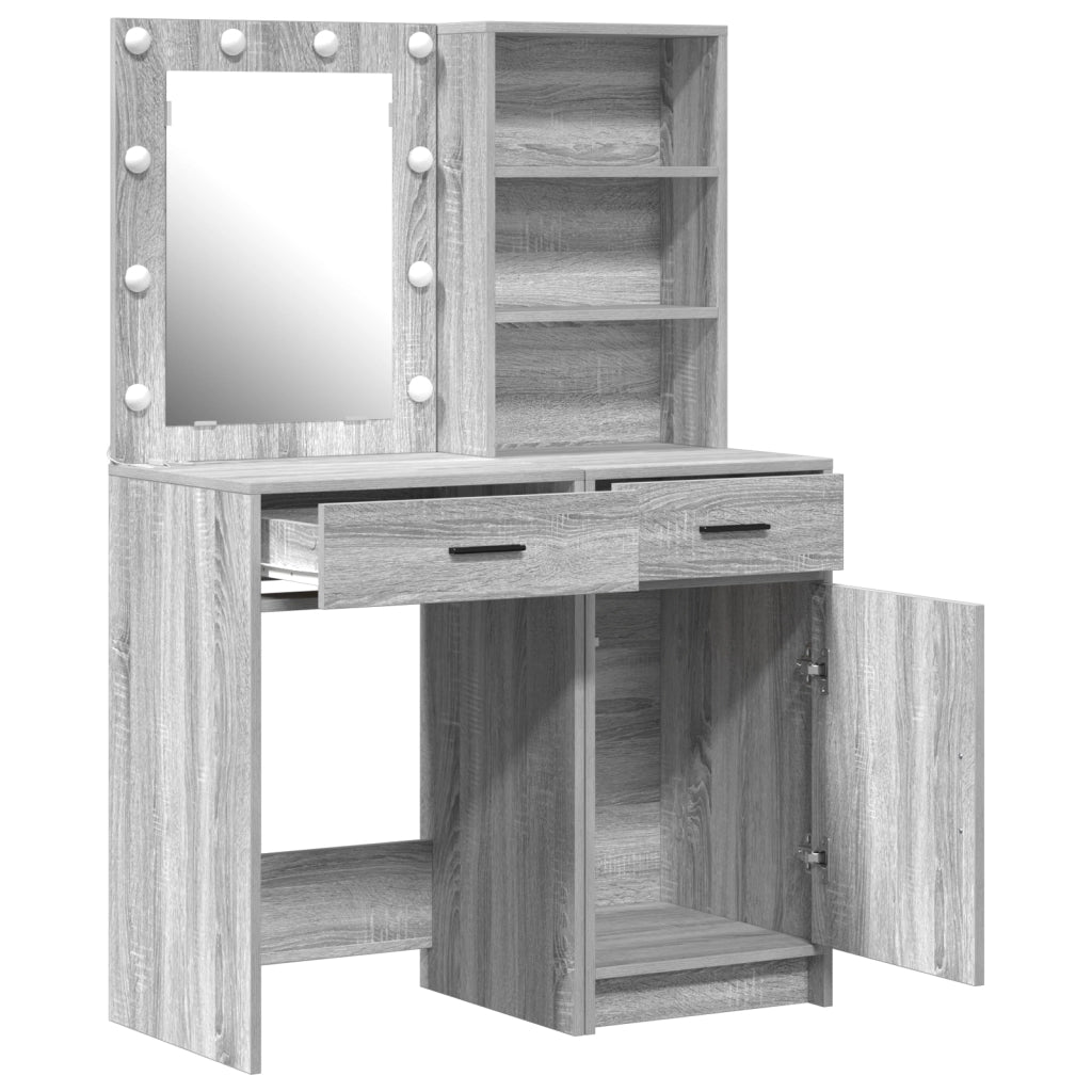 Set di Tavolo da Trucco a 2 Pezzi con LED Grigio in Legno Ingegnerizzato di Sonoma
