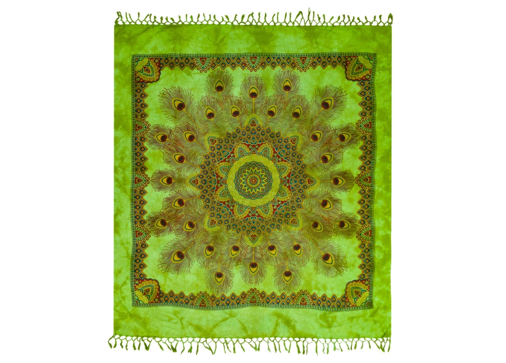 Telo Mare Spiaggia Grande Antisabbia Parasole Modello Batik Piuma - Piuma - Verde