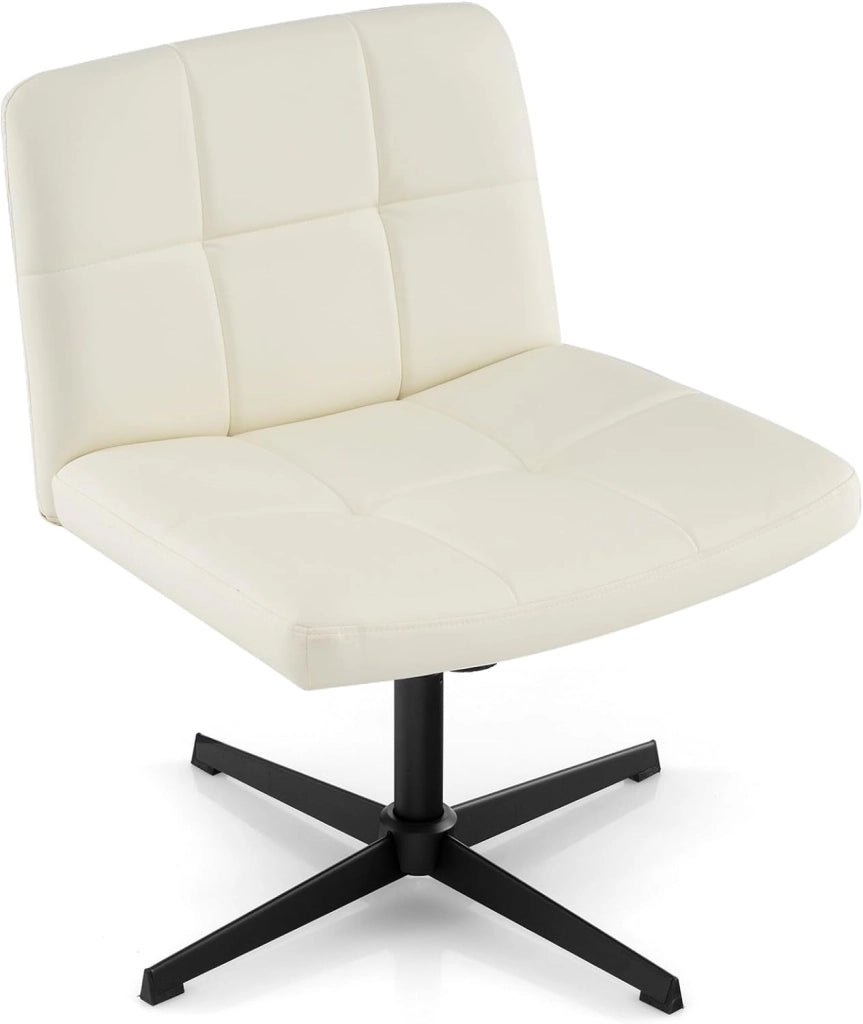 Sedia da Ufficio a Gambe Incrociate, Sedia Scrivania con Seduta a U Spaziosa, Sedia Girevole per Casa e Ufficio, senza Ruote e Braccioli, Altezza Regolabile, Portata 150 kg (Beige)