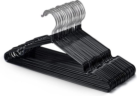 Hanger per abito in metallo con rivestimento in gomma - Heavy Duty - Organizzatore di spazio per abiti - Nero - Set da 20