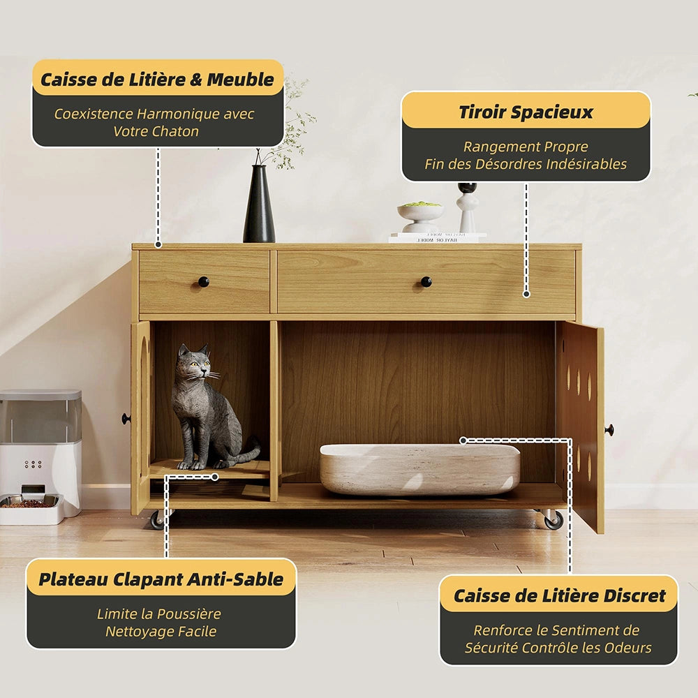 Casa lettiera per gatti - Xylo - 100x45x66cm legno naturale
