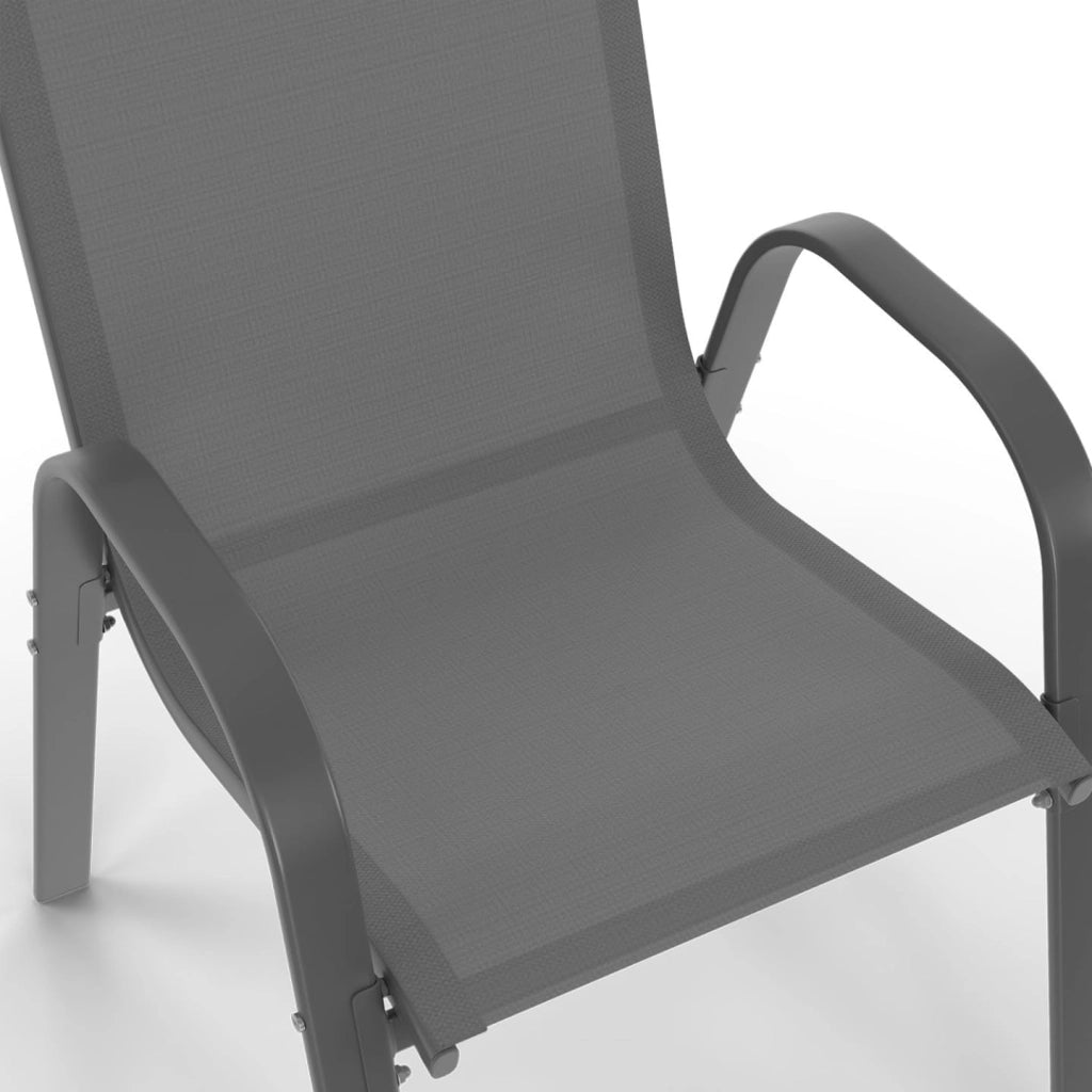 Set di mobili da Giardino Madrid Tavolo 150 cm e 6 sedie impilabili Grigio Antracite Piano Chiaro