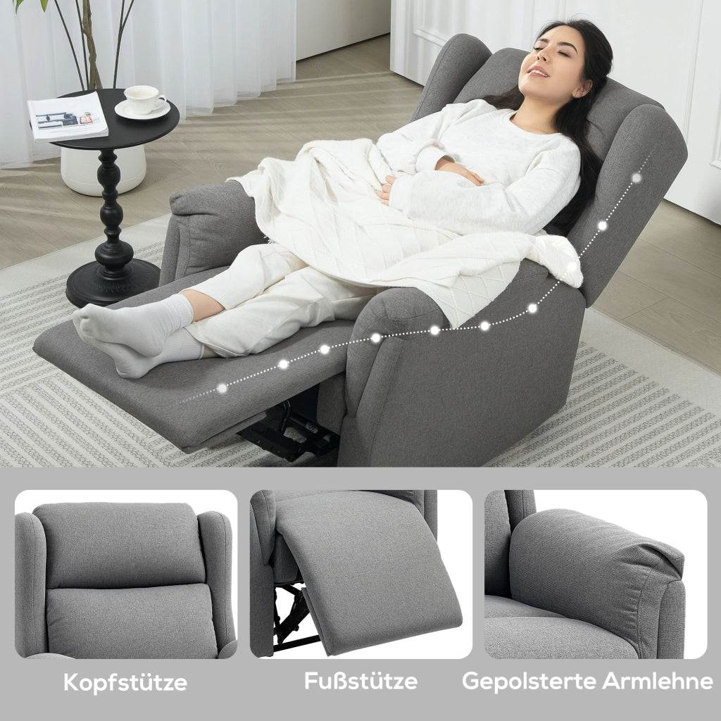 Poltrona Relax Reclinabile con Poggiapiedi ¨C Zephmum ¨C Tessuto Grigio Scuro 160¡ã