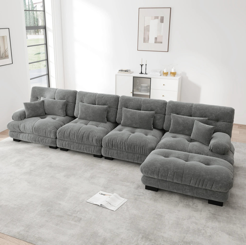 Divano modulare con ottomane mobili in ciniglia grigio