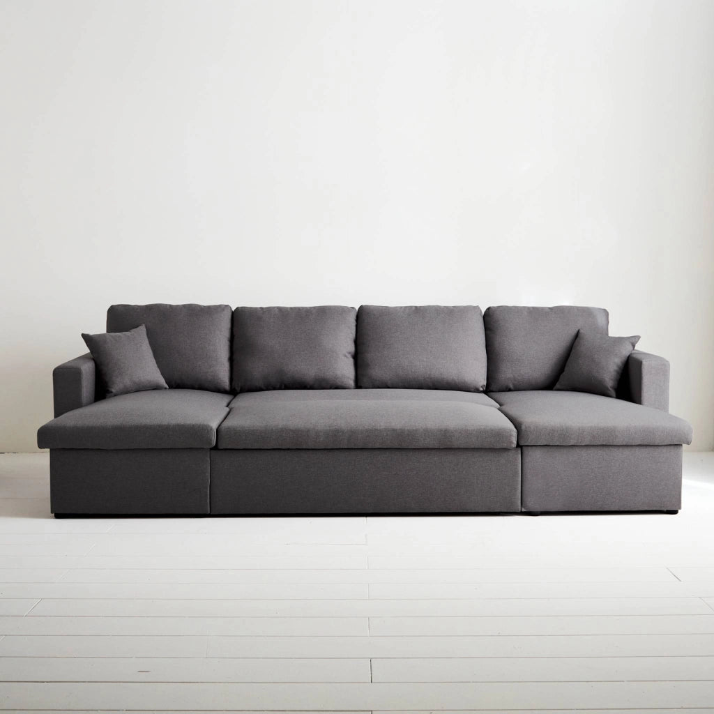Divano letto panoramico in tessuto, 4 posti, grigio scuro