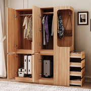 Armadio guardaroba 140 x 40 x 170 cm in legno naturale; con cassetti e vani contenitore
