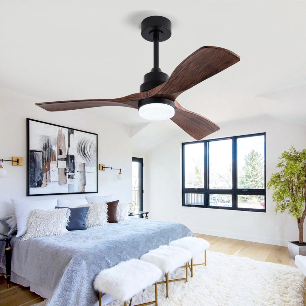 Ventilatore da soffitto bianco moderno 42 pollici con luce e telecomando, bestseller, design elegante, motore DC silenzioso reversibile