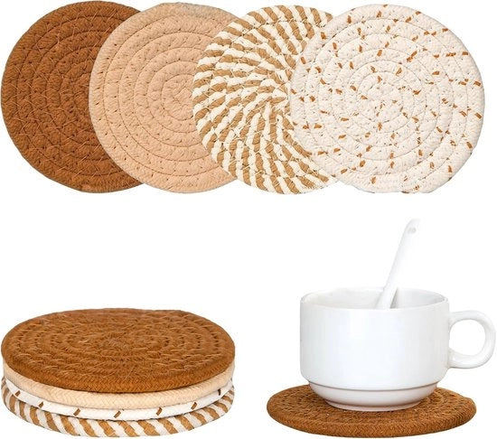 Set di 4 sottopiani termoresistenti - multifunzionali - asciugamani per cucina - sottopiani per piatti per il bancone, tavola, accessori per la casa - Diversi colori marrone - cotone - 11 cm