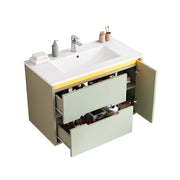 Mobile bagno sospeso 81 cm verde con lavabo in ceramica e luci LED
