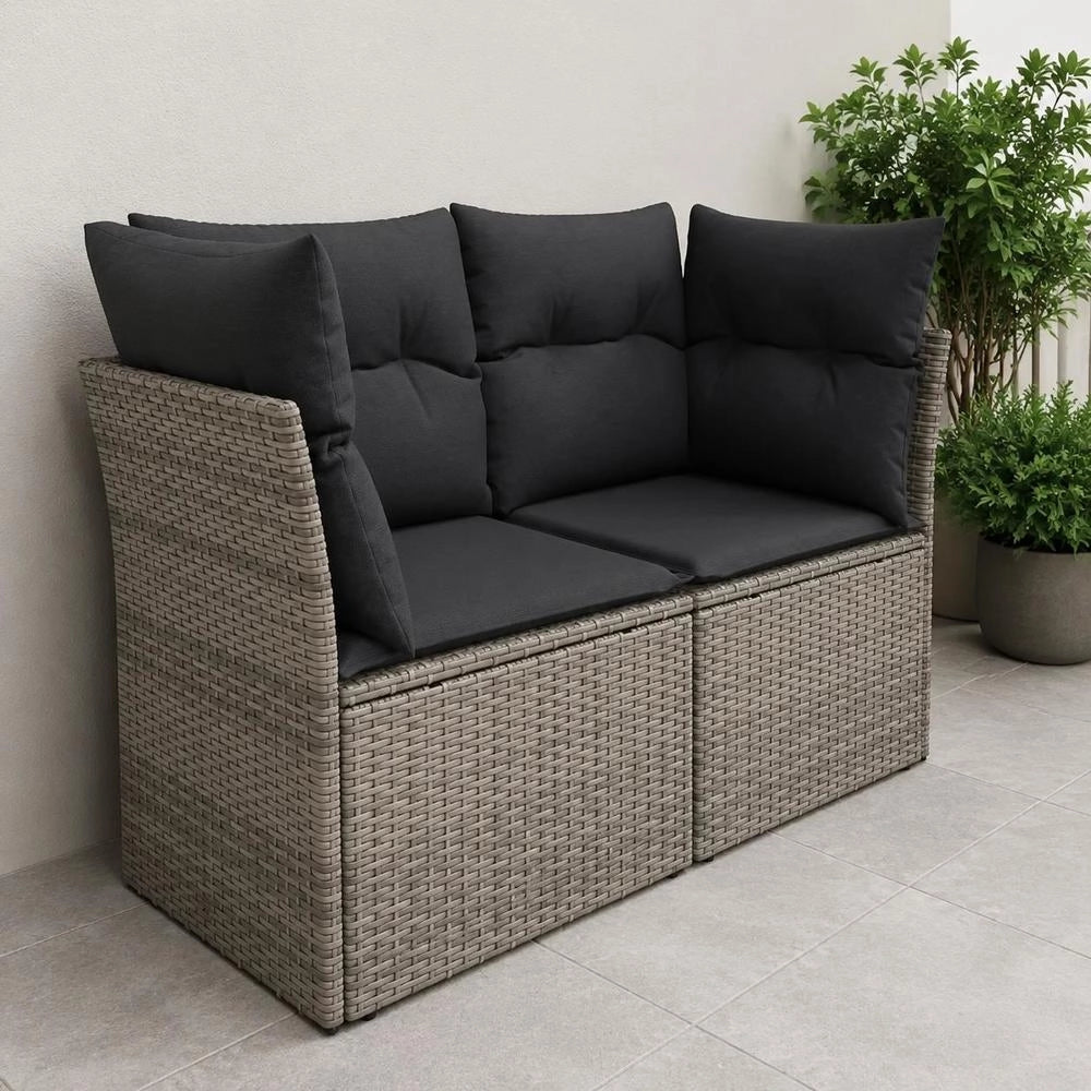 2-seater Garden Sofa With Cushions, Grey Poly Rattan