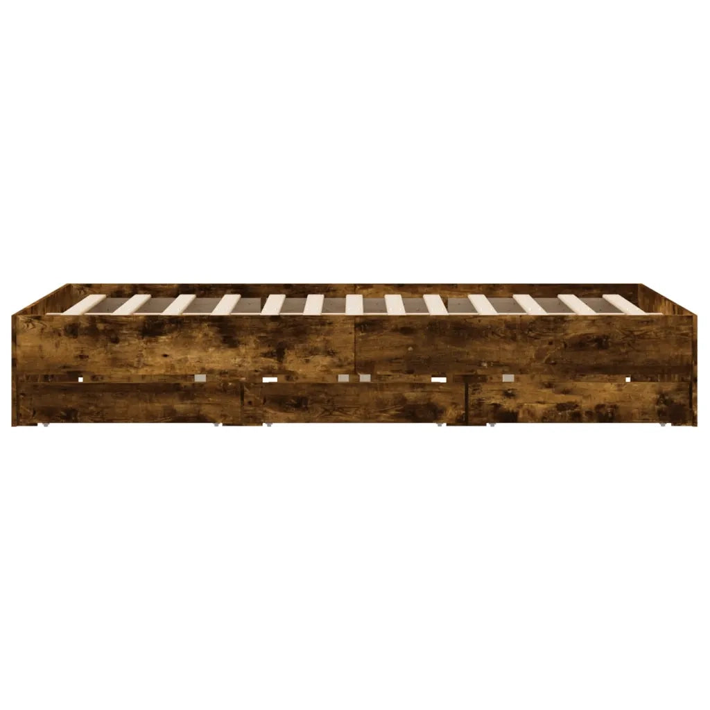 Letto matrimoniale | Letto per adulti | Giroletto con Cassetti Rovere Fumo 140x190 cm Legno Multistrato