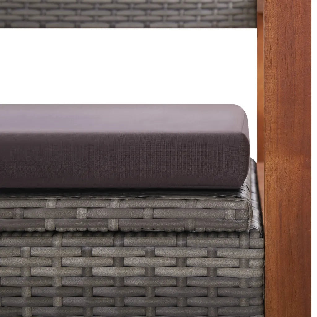 Cassapanca-Panca con Contenitore-Baule 115 cm in Polyrattan e Legno Massello Acacia Grigia