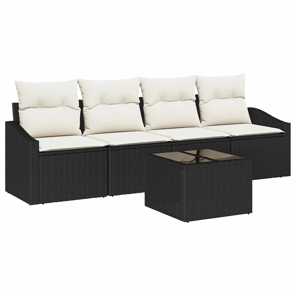 Set di divani con cuscino 5 pcs Nero e Crema polyrattan