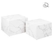 Tavolino Legno Motrik 1-2 Effetto Marmo Bianco Quadro Cm 58x58h40