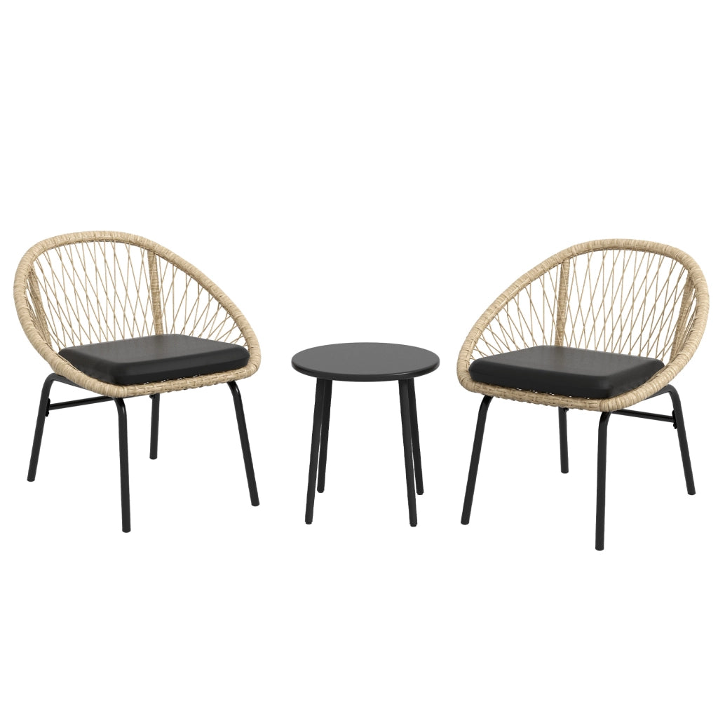 SET DA GIARDINO in rattan 3 pezzi con 2 sedie, tavolo Ø40 cm, giallo