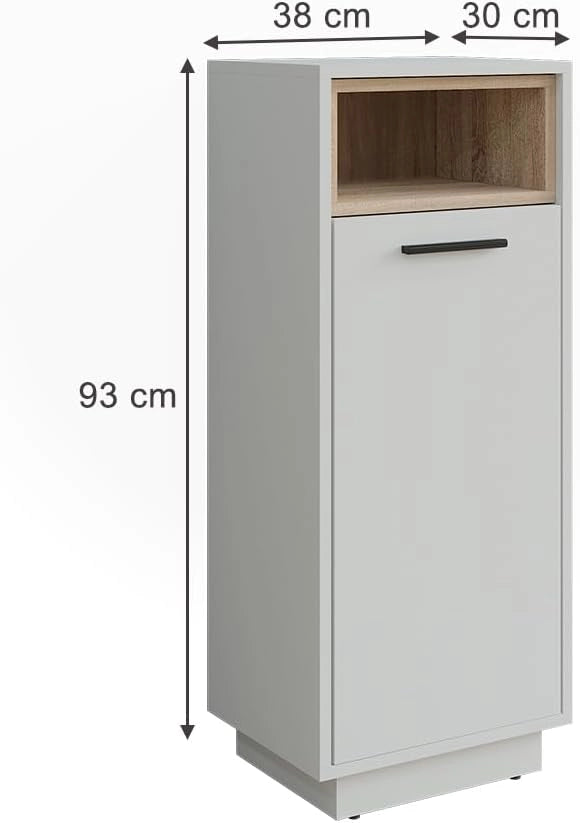 Mobiletto da bagno Beatrice, Bianco/Sonoma, 38 x 93 cm con tasca interna rimovibile