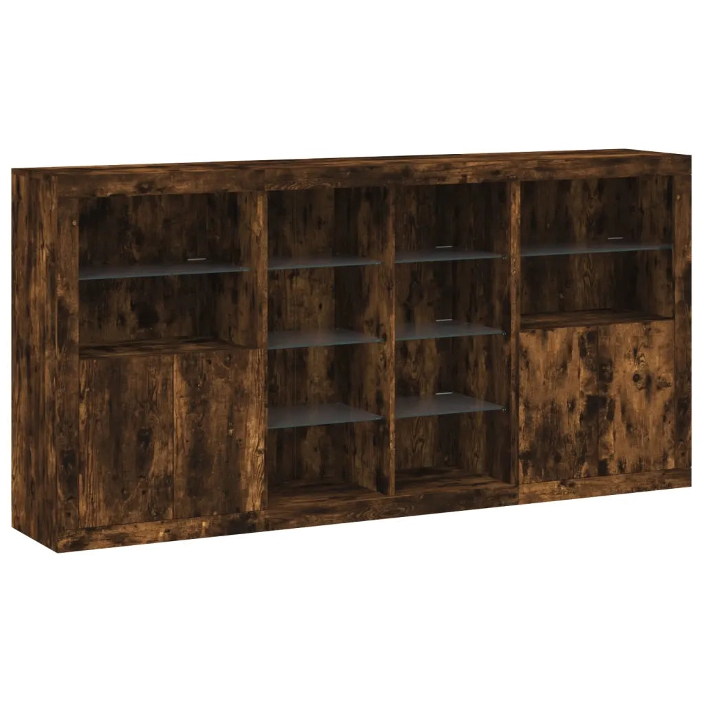 Credenza | Madia | Buffet da pranzo | Armadio da pranzo con Luci LED Rovere Fumo 202x37x100 cm