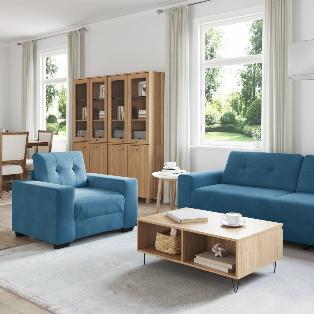 Set Divano 3 Pezzi con Cuscini Velluto Blu